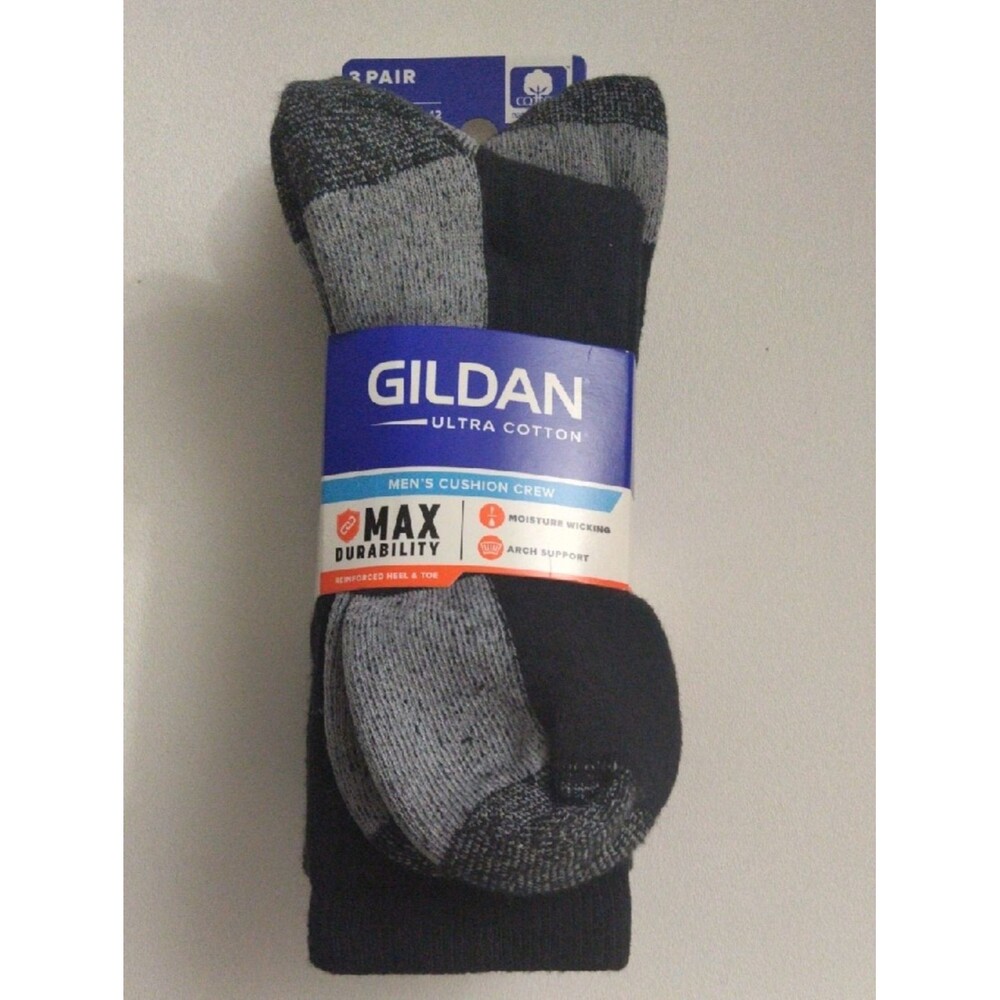 Gildan Men's Max Durability Cushion Crew Socks - Black & Gray New Size 6-12